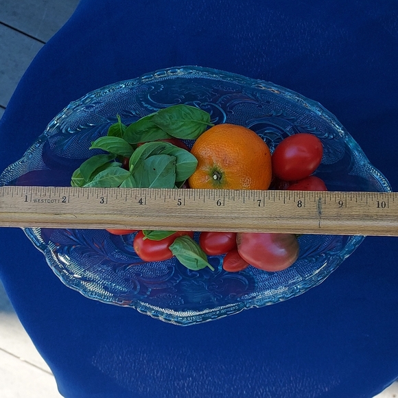 Vintage Jeannette mid century Pressed Glass Blue Footed Hombre Compote Bowl MCM - Picture 16 of 17